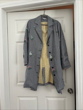 Sundance Black & White Checked Embroidered Trench Coat